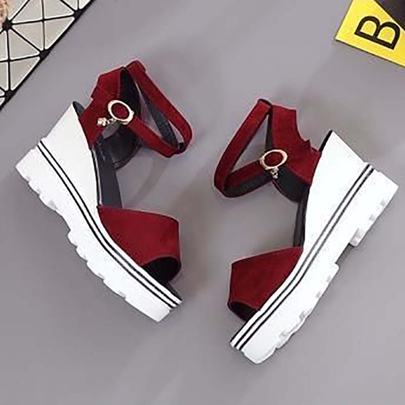Summer Korean Style Slope with High-heeled Roman Shoes Thick-soled Student Sandals Women's Cross Platform Platform Women's Shoes