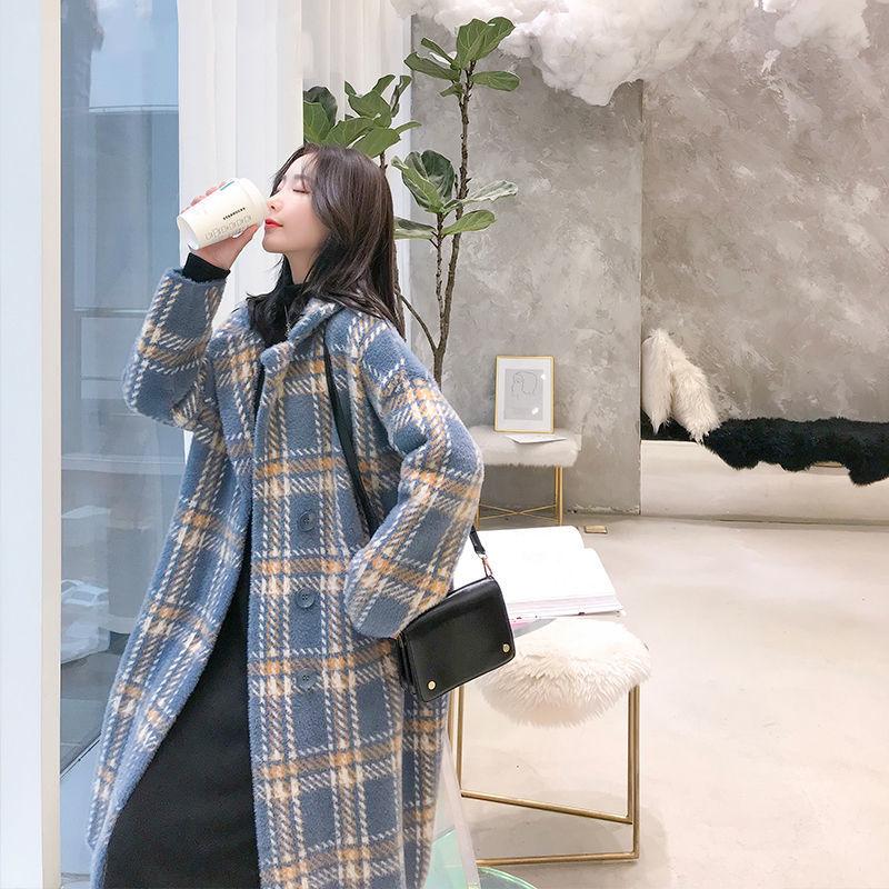 Winter High-end Imitation Mink Fur Coat All-match  Women's Mid-length Plus Cotton Slim Cardigan Plaid  Women's Loose Thick Knitted Coat