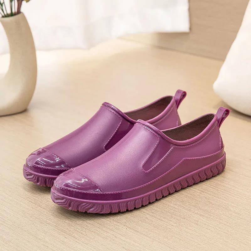 Pumps Ladies Anti-Slip Water Shoes Short Tube Car Wash Kitchen Work Rain Boots Flat Bottom Wear-resistant Embossed Design