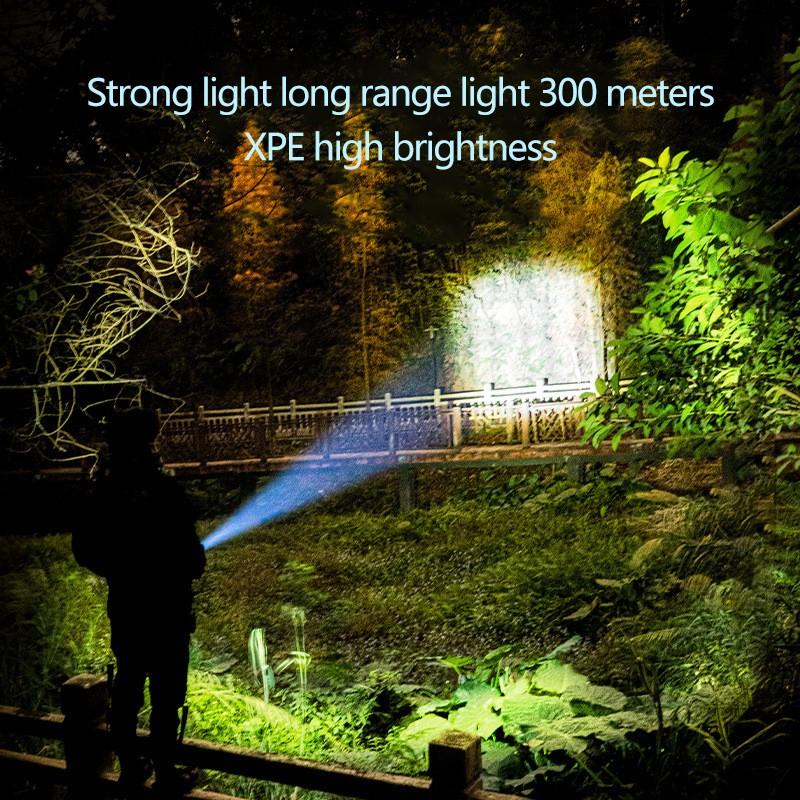 Super Bright 2000mAh ABS Strong Light Focusing Led Flashlight Outdoor Portable Home Built-in Battery Rechargeable Torch