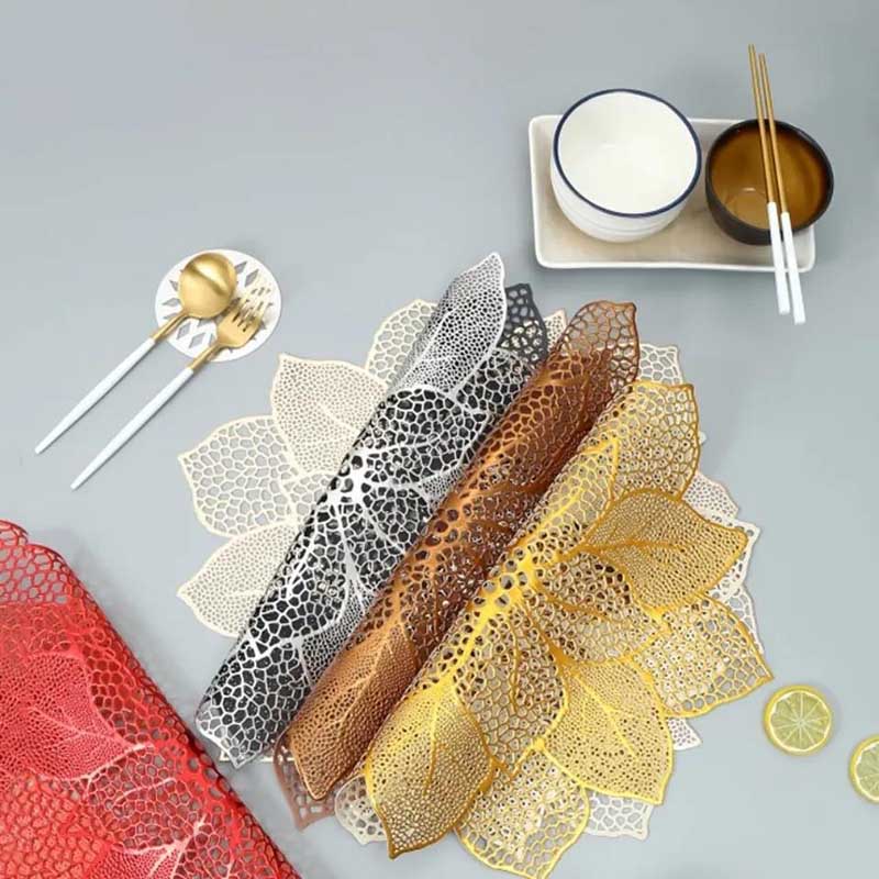Lotus Pvc Bronzing Hollow Coaster Heat Insulation Non-slip Placemat Table Mat Decorative Mat Western Placemat