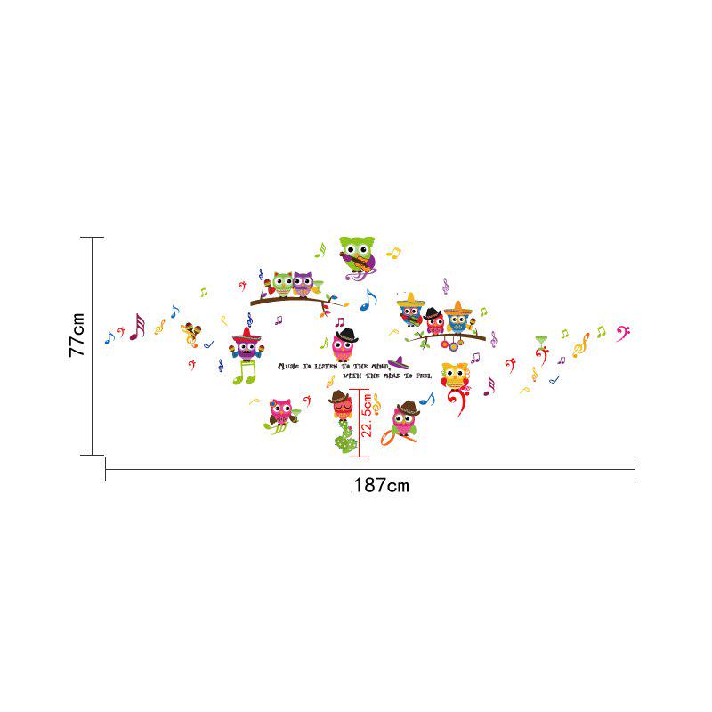 [Wall sticker ]Owl Playing Music Cartoon Children Wall Stickers For Kids Rooms Nursery Bedroom Home