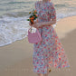 Sweet Tea Girl Chiffon Floral Sling Dress Summer Vacation Style Long Gentle Style Dress
