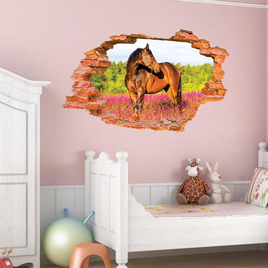 Fashion Cool 3D Horse Broken Effect Wall Stickers Decal Home DIY Room Decor