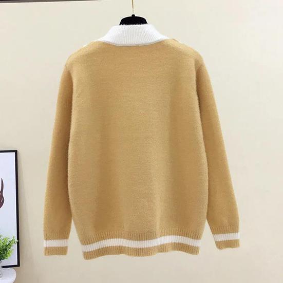 Women's Autumn and Winter Sweater Large Size Pullover Preppy Style Loose Half-high Collar Bottomed Sweater