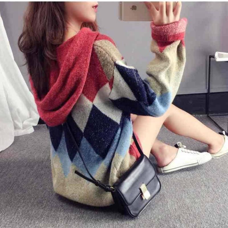 Pofulove hedging loose autumn and winter new bright silk lazy wind knitted small fresh and sweet