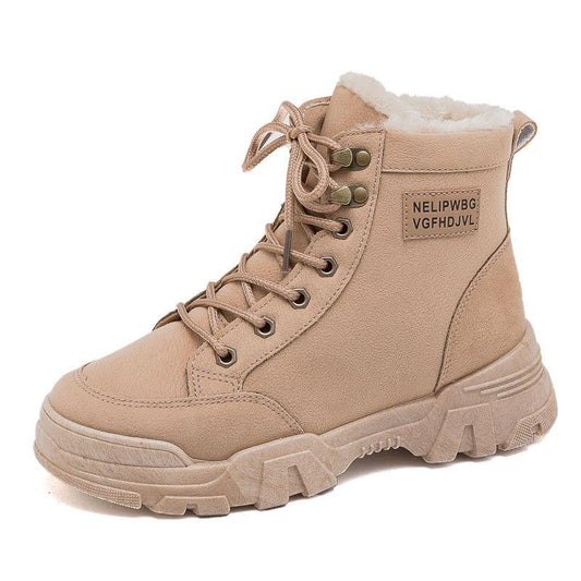 Winter Shoes Female Martin Boots Female British Style High-top All-match Cotton Shoes Plus Velvet Thick Bottom Increase