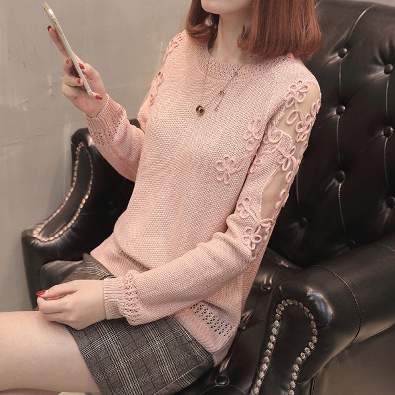 Spring and Autumn Hollow Base Shirt Loose Large Size Long Sleeve Top Fashion Simple Women's Sweater