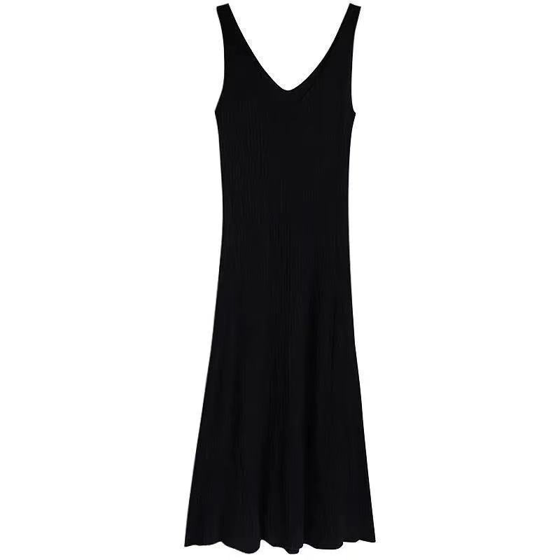 Suspender Knitted Dress Female Summer Slim Elegant Vest Long Ice Silk Slim Bottom Casual Dress