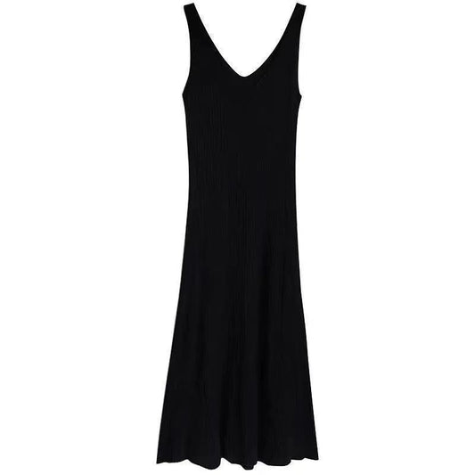 Suspender Knitted Dress Female Summer Slim Elegant Vest Long Ice Silk Slim Bottom Casual Dress