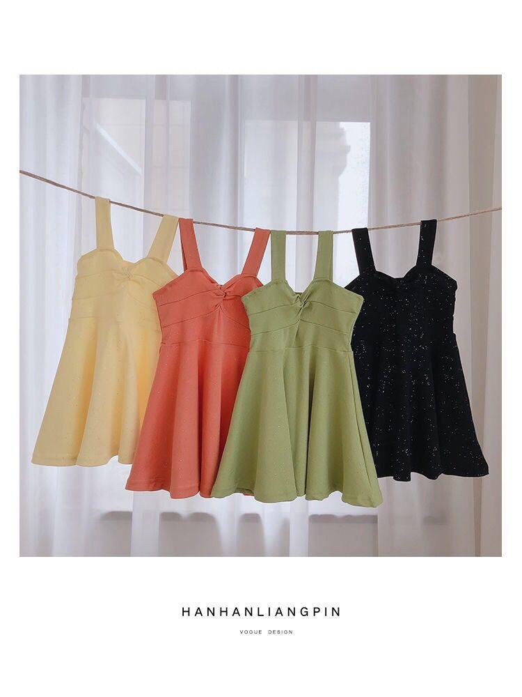 Children Dress Girls Summer Suspender Skirt Dress Korean Princess Dress with Flashing Solid Color Tube Top A-line Dress