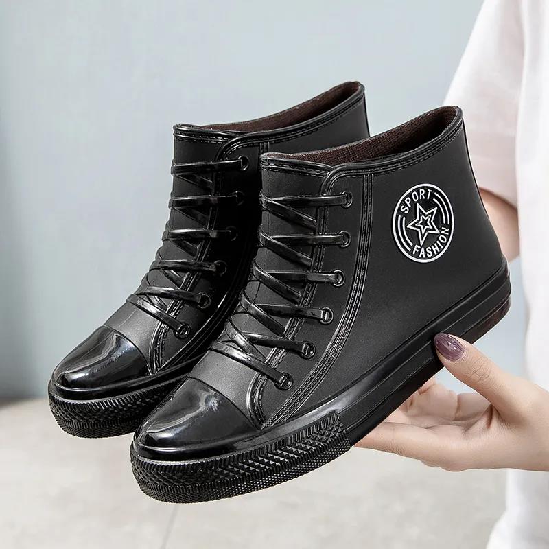 Rain Boots Short Boots Female Adult Fashion Water Shoes Wear-resistant Non-slip Waterproof Work Shoes Four Seasons Wearable Embossed Design