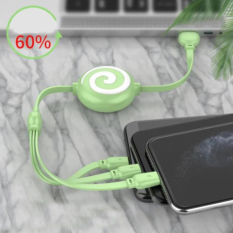 1m Long Three-in-one Data Cable USB Car Data Cable Android Apple Type-C Connector Electronic Device Charging Cable