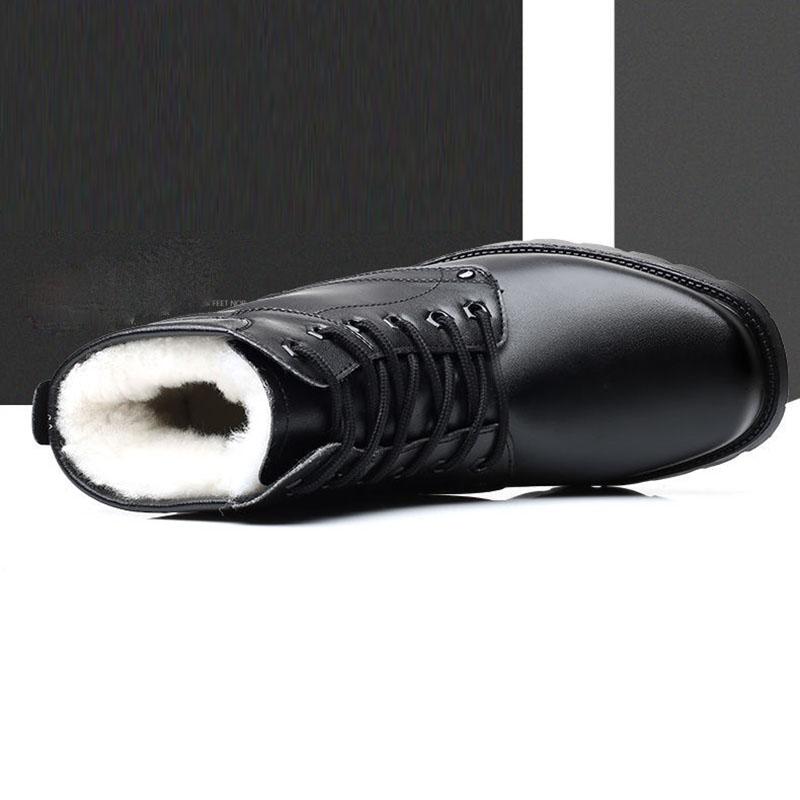 Leather Men's Military Boots Wool Cotton Shoes Thickened Warm Snow Boots Lace-up Tooling Boots Winter Short-tube Martin Boots