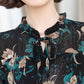 Fashion Chiffon Printed Large Size Long Skirt Spring and Autumn Floral Long-sleeved Dress Women