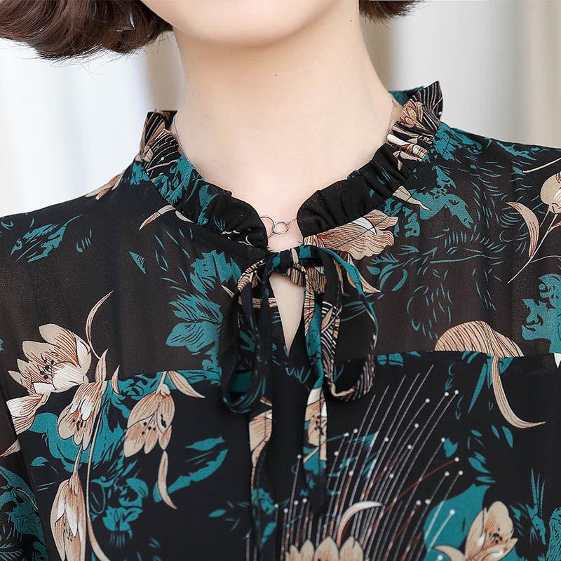 Spring and autumn floral long sleeve dress women fashion chiffon printed large size long skirt
