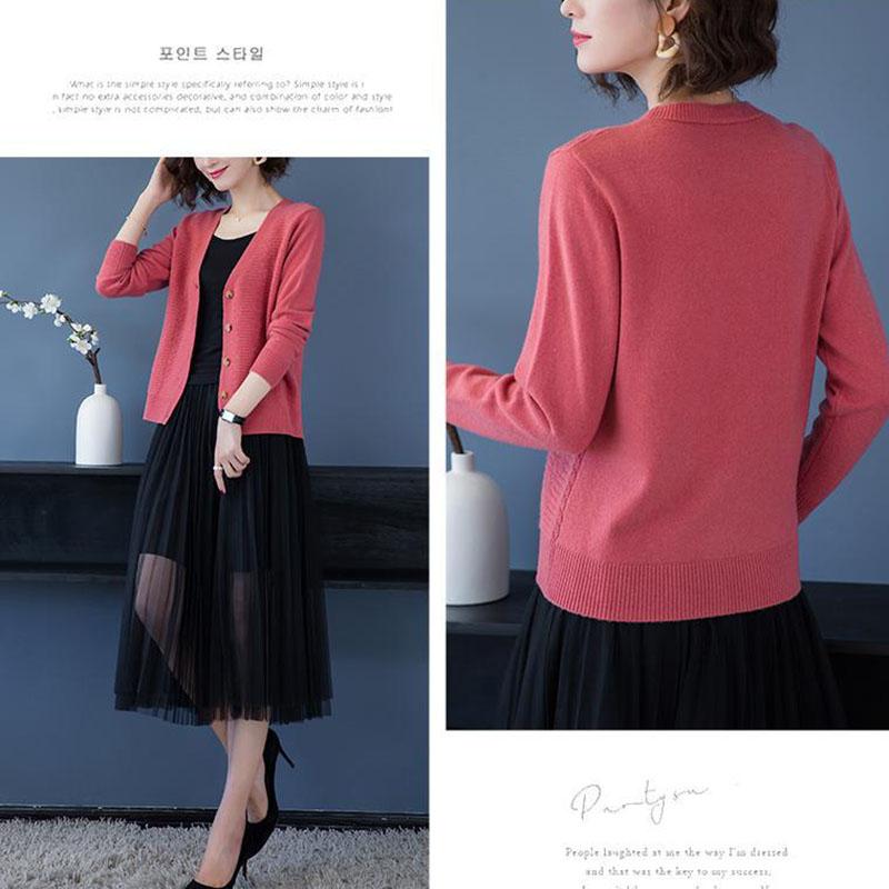 Spring and Autumn Short Solid Color Coat Knitted Cardigan Loose Sweater Fashion Simple Female Top