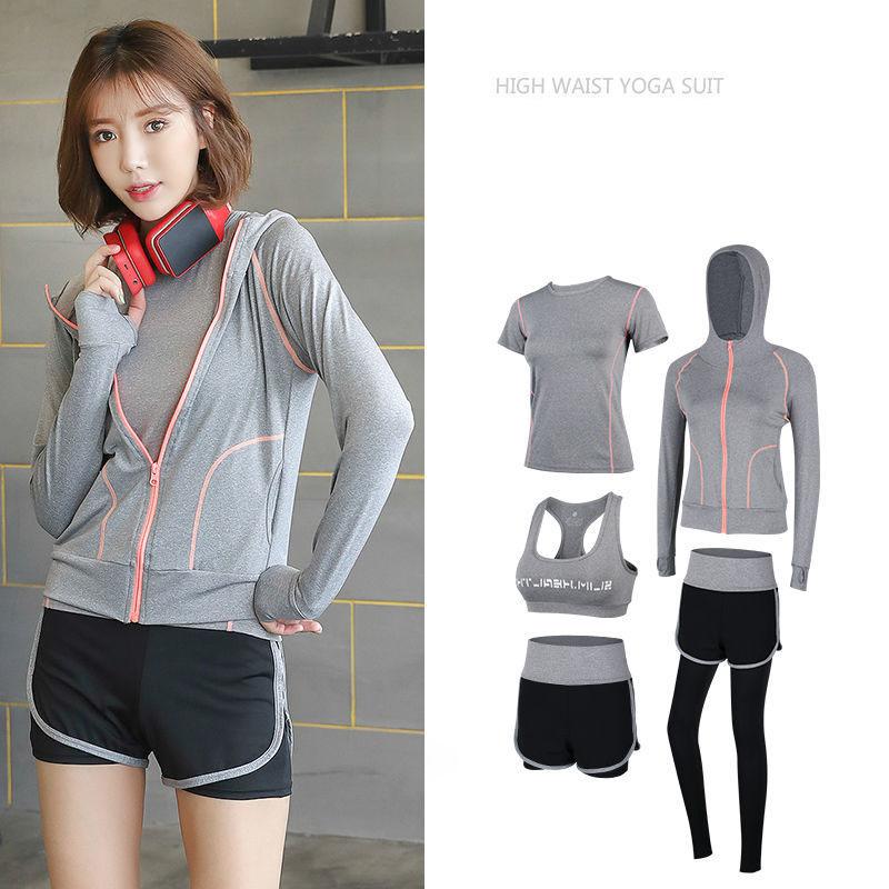 5pcs/set  Women Yoga Set Seamless Leggings Long Sleeve Crop Top Sports Bra Running Pants Gym Clothing Fitness Workout Sports Suit