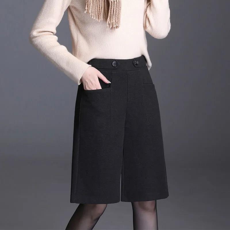Woolen Five-point Pants Women's Autumn and Winter Models of Large Size Loose Straight Wide-leg Pants Drape High Waist Slim Casual