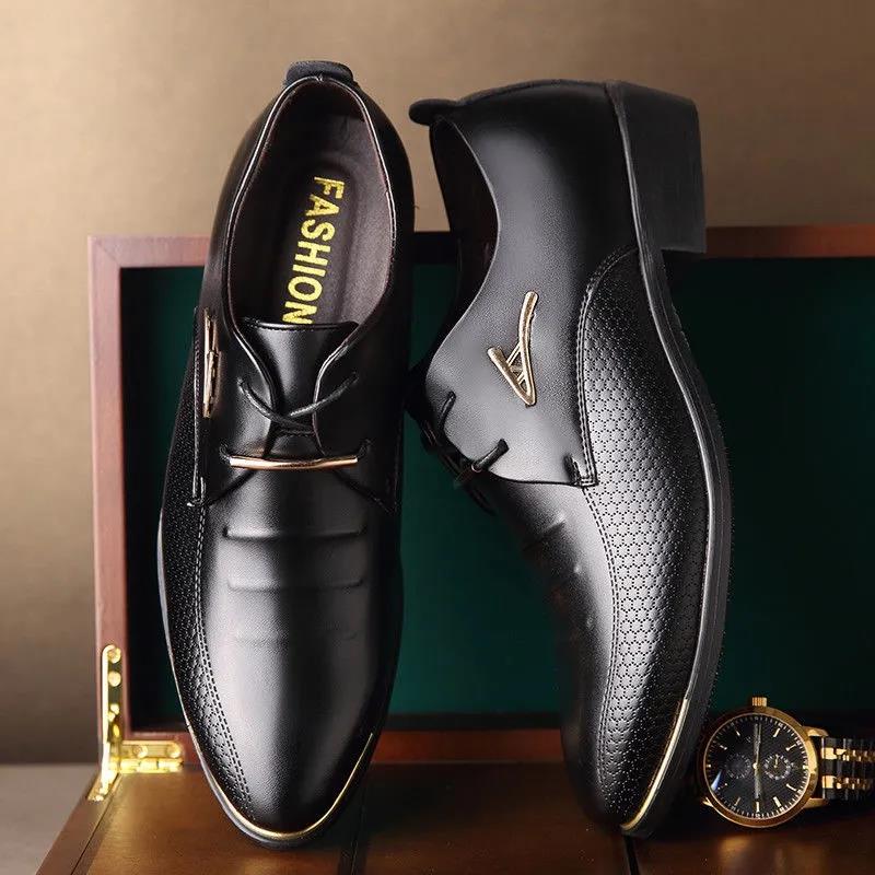 Men's Shoes Leather Embossing Classic Fashion Luxury Non Slip Mans Footwear Anti-slip Black