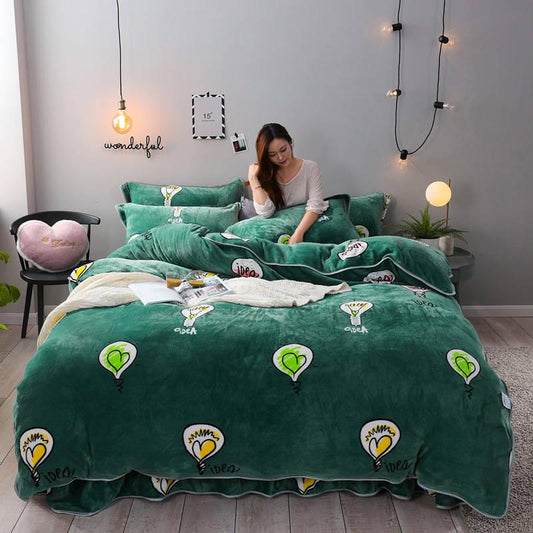 4pcs Home Textiles Quilt Cover Winter Lace Bedding Set Soft Warm Queen/king Duvet Cover