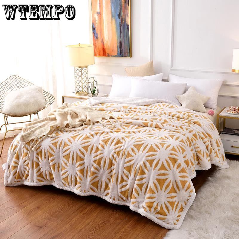 Bed Bedspread Winter Warmth Thickening Three-dimensional Double Layer Comfort Cotton Wool Jacquard Blanket Lamb Wool Blanket Home Textile Bedspread