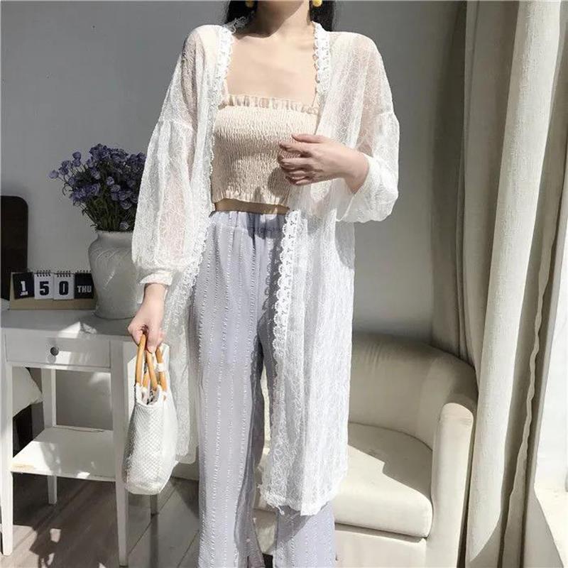 3 Colors Plus Size S-XXXXL Women's Lace Sun Protection Thin Cardigan Beach Mid-length Loose Grace and Temperament