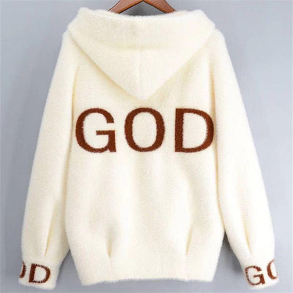 Fall/winter Solid Color Hooded Coat Slim Short Mohair Hooded Jacket