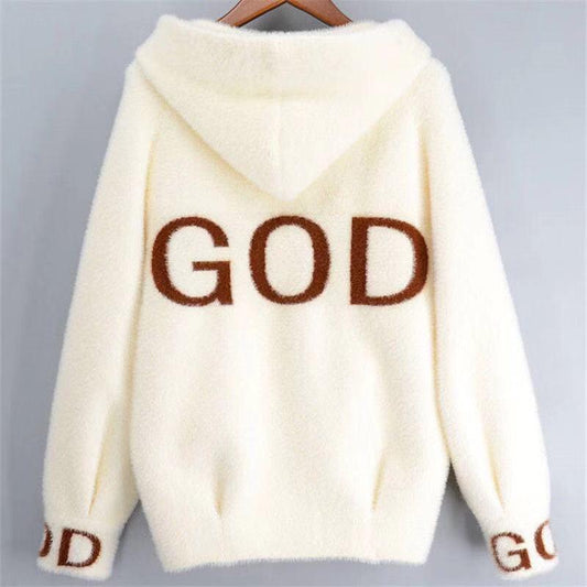 Fall/winter Solid Color Hooded Coat Slim Short Mohair Hooded Jacket