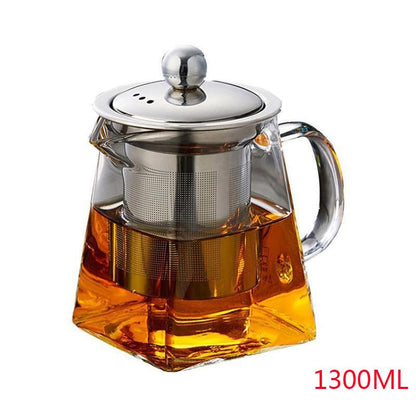1PC Steep Glass Teapot Clear Tea Strainers Heat-resistant Stainless Steel Filter With Infuser