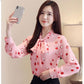 Korean Women's Long-sleeved Chiffon Shirt Lace-up Bow Women Blouse Lady Long Shirt Plus Size Casual Women Chiffon Blouse Puff Sleeve Blouse