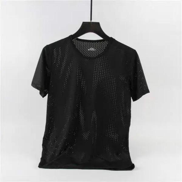 Ice Silk Mesh Quick-drying T-shirt Short-sleeved Men's Summer Hollow Mesh Breathable Sports Thin Large Size Top