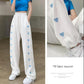 Summer Thin European and American Girl Style Love Sports Pants Women's Beam Feet White Loose Casual Pants Straight Spring Tide Ins