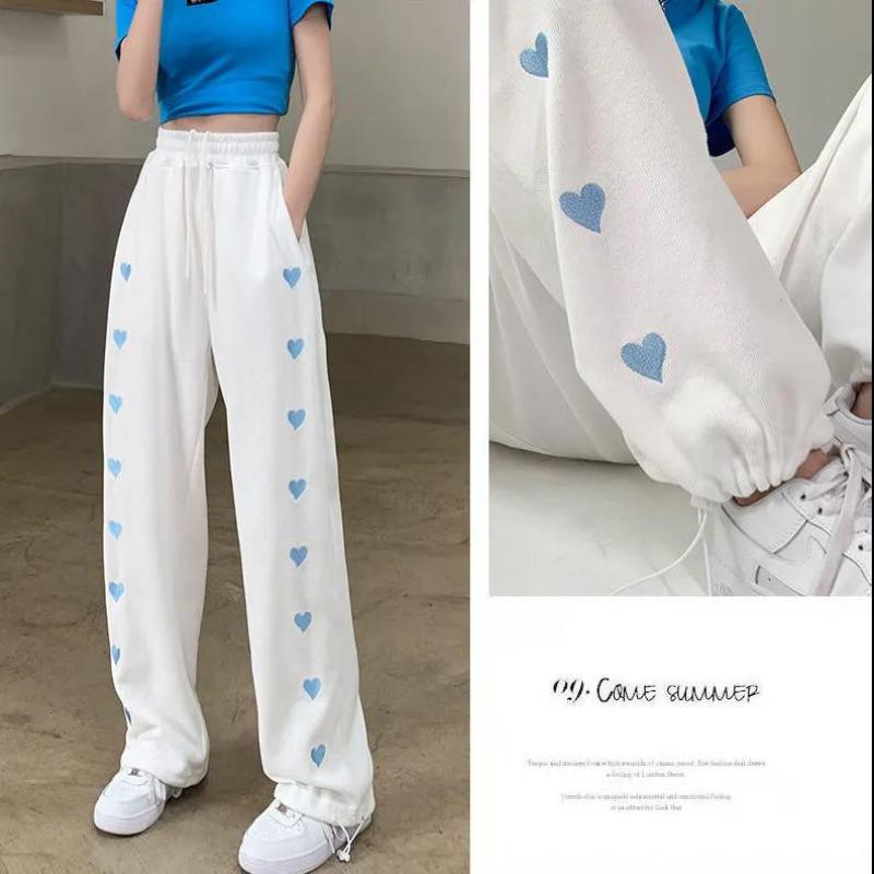 Summer Thin European and American Girl Style Love Sports Pants Women's Beam Feet White Loose Casual Pants Straight Spring Tide Ins