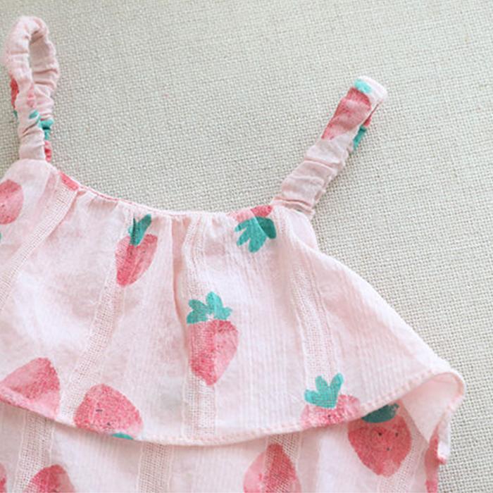 Newborn Infant Baby Girls Clothes Straps Strawberry Print Romper Sunsuit Hat Bodysuit Romper Baby Babykleding