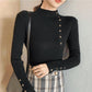Button Half Turtleneck Sweater Women's Bottoming Sweater Fall/Winter Pullover Slim Knit Sweater with Elastic Slim and Comfortable