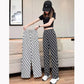 Wide Leg Pants Women's High Waist Vertical Printed Pants Spring and Autumn Loose Thin All-match Straight Casual Trousers