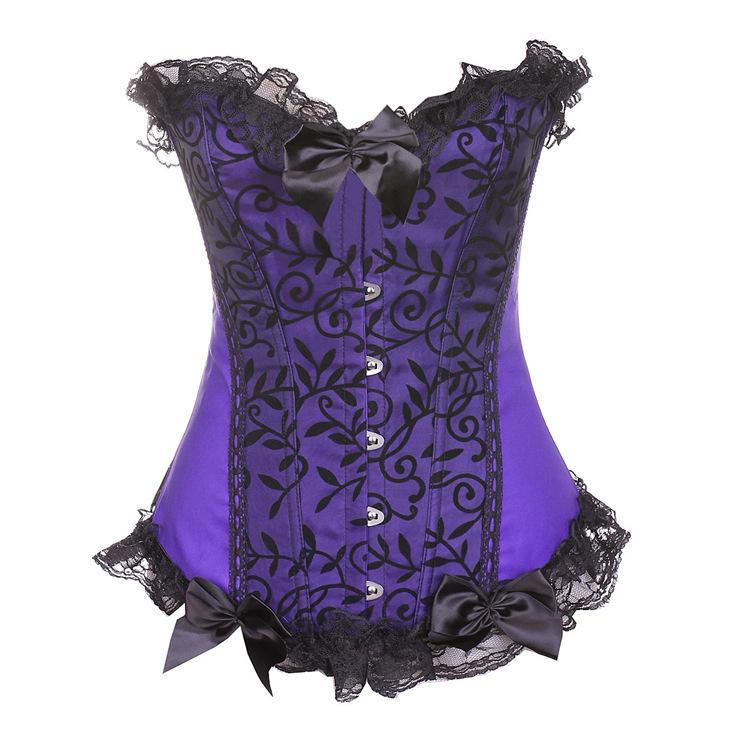 Overbust Corset Sexy Lace Plus Size Erotic Zip Floral Women Bustier Corset Lingerie Tops Brocade