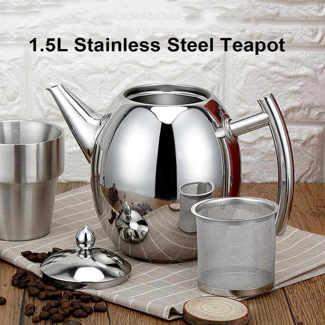 New 1500ml Stainless Steel Teapot Coffee Pot with Strainer For Home Hotel Cafe