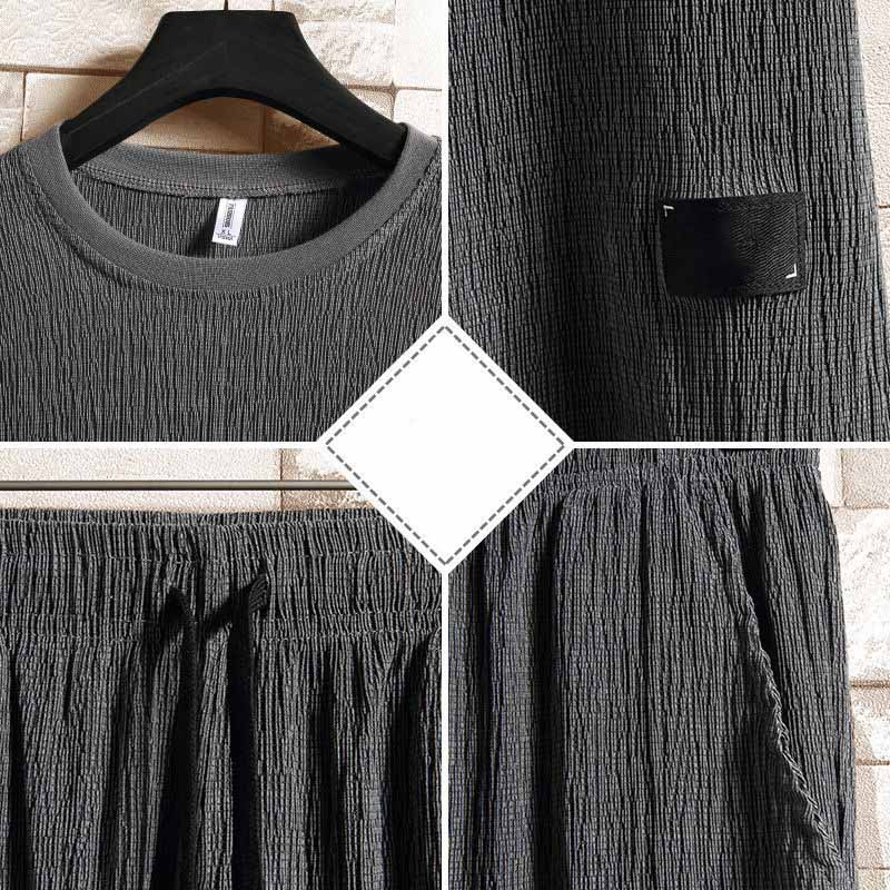 Summer Men's Casual Sports Suit Short-sleeved T-shirt Ice Silk Refreshing Breathable Thin Men's Suit