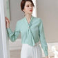 Women's Spring Autumn Long Sleeve Shirt Chiffon V-Neck Solid Color Top