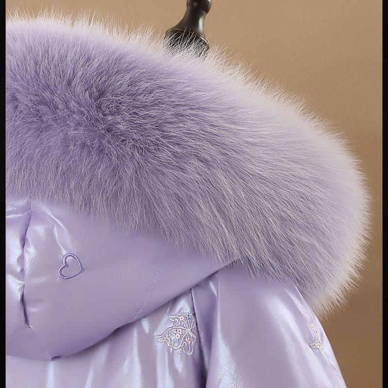 Girls' Warm Down Jacket Thick and Windproof Mid-length Coat Korean Style Over-the-knee Winter Coat