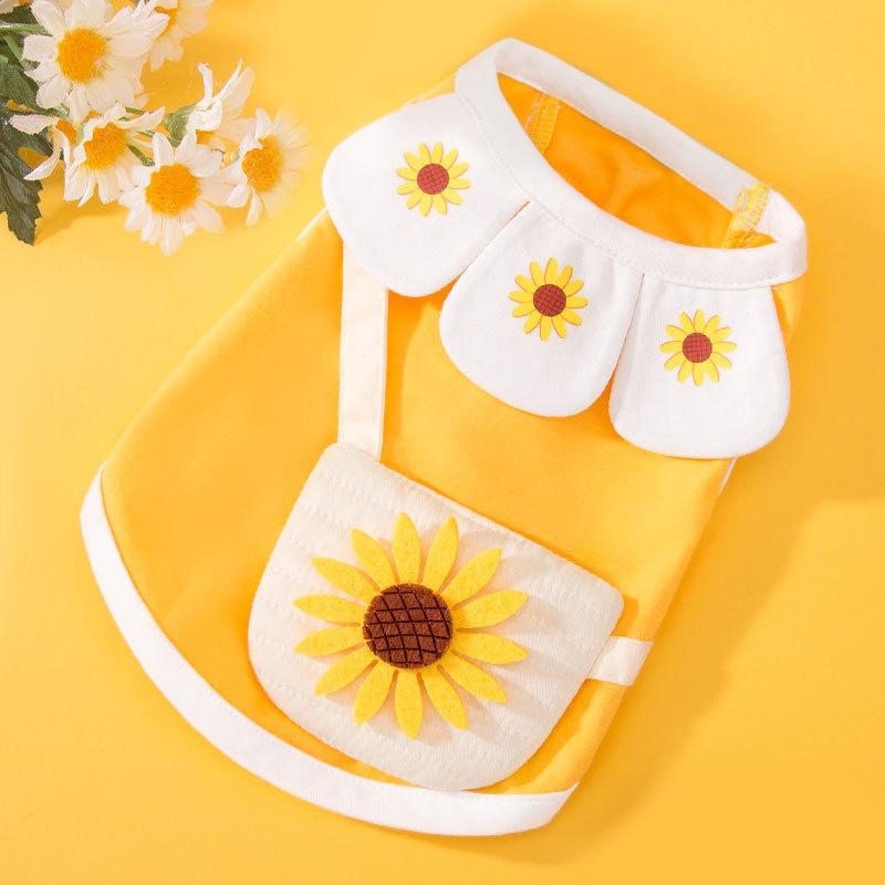 Breathable Thin Puppy Vest Short Skirt Petal Collar Shoulder Bag Cute Sunflower Pet Dog Clothes