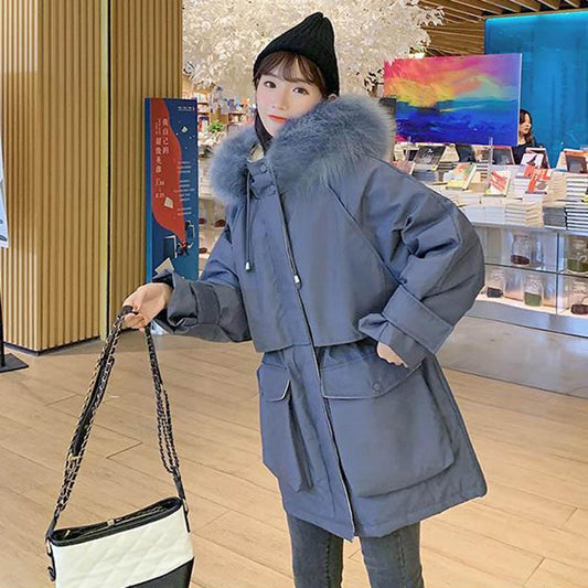 Autumn and Winter Thick Coat Women's Mid-length Fashion Casual Wild Large Fur Collar