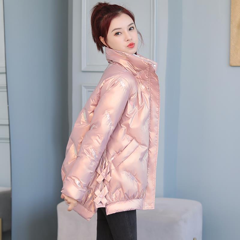 Glossy Down Padded Jacket Women's Winter Short Loose A-line Cotton-padded Jacket Bread Coat Jacket Winter Thick Warmth Shiny Jacket