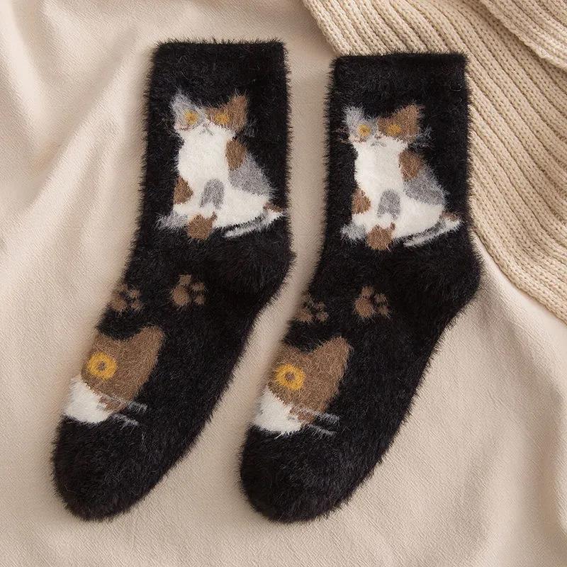 Mink Fleece Socks Autumn and Winter Plus Fleece Thick Warm Floor Socks Women's Coral Fleece Home Sleep Socks