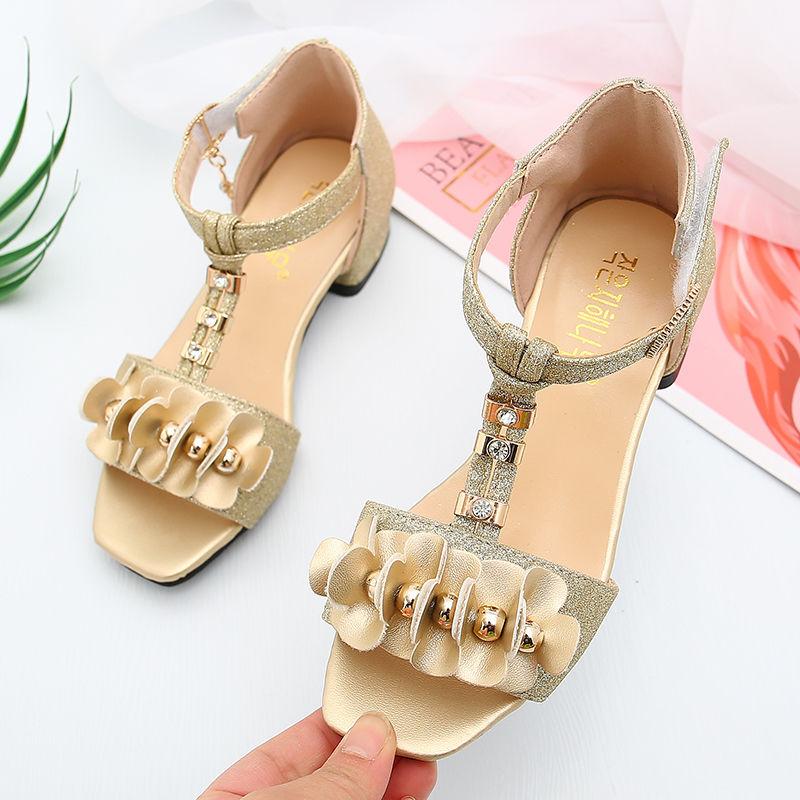 Children's Roman Shoes  Girls' Sandals  Fashion High-heeled Korean Version  Big Children's Soft-soled Little Girl Princess Shoes