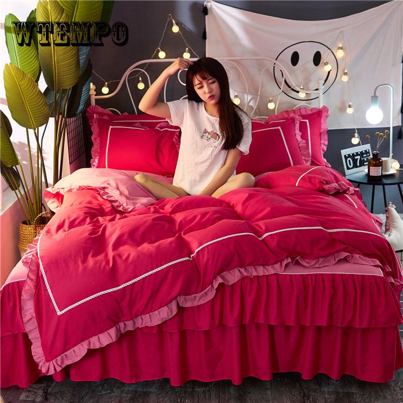 BrandNew 100% Cotton Edge Princess Bedding Set 4Pcs  Queen Size Girls Women Bed sheet set Embroidered