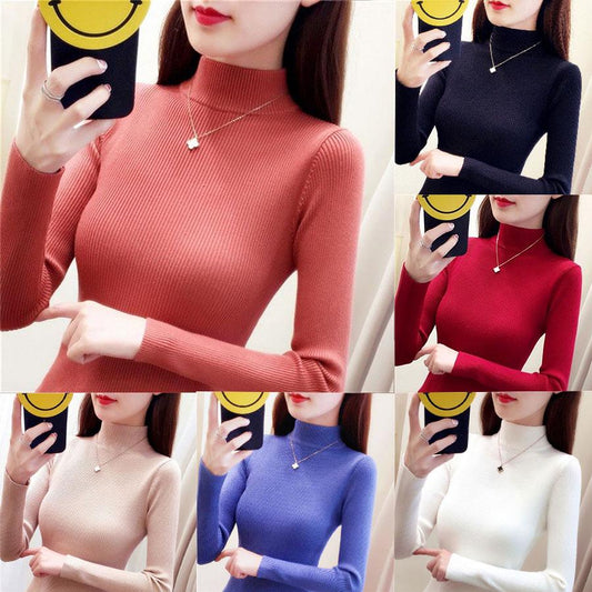 Autumn Winter Turtleneck Pullovers Sweaters Primer Shirt Long Sleeve Short Slim-fit Tight Sweater