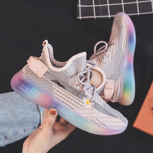 Rainbow Bottom Mesh Breathable Women's Shoes Korean Style All-match Running Sneakers for Students Fashion Casual Clearance Women's Shoes